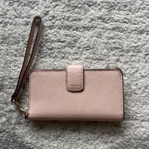 Coach rose pink wristlet in saffiano leather